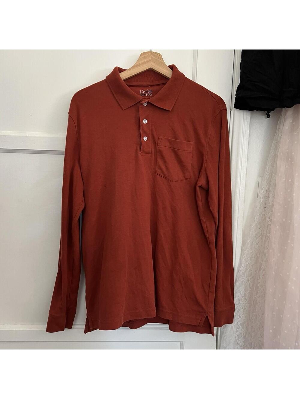 Croft & Barrow Extra Soft Men’s Medium Polo Shirt Rust Orange Long Sleeve